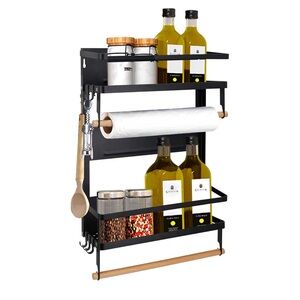 Black Magnetic Refrigerator Kitchen Spice Rack